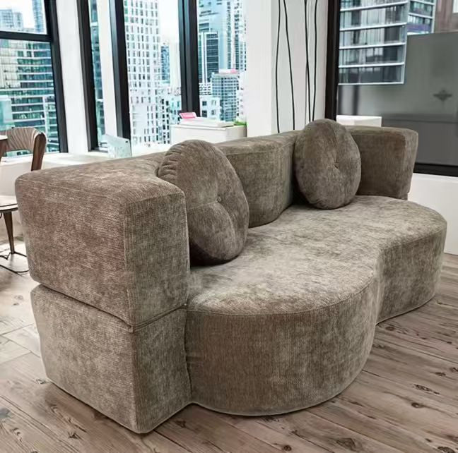 Contemporary Black Sofa, Curved Silhouette, Flat Pack Shipping